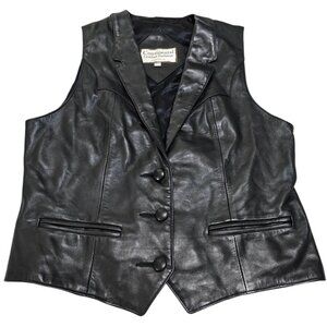 Continental Leather Fashions Womens Black Leather Vest Button Front Size 11/12